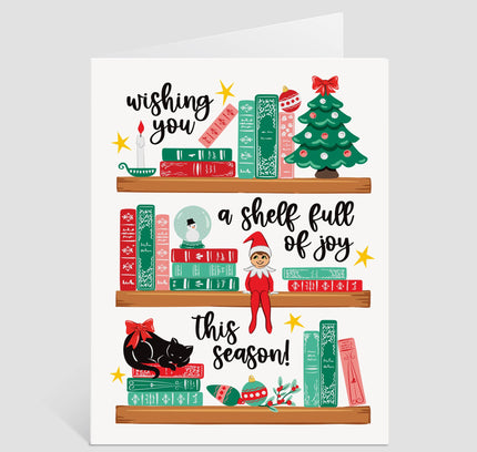 Lucy Loves Paper - A Shelf Full of Joy | Bookshelf Pun Christmas Card
