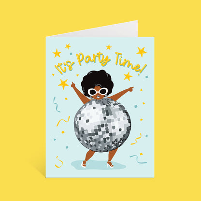 Lucy Loves Paper - Party Time | 70s Disco Ball Girl Birthday Card (A2)