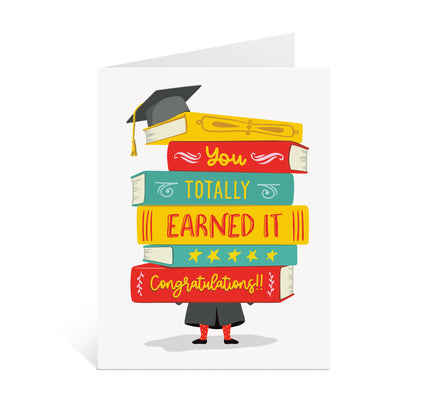 Lucy Loves Paper - You Totally Earned It - book pile graduation card