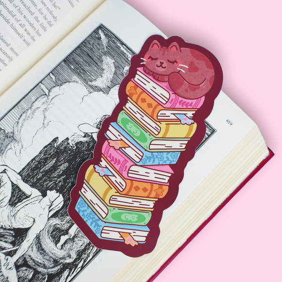Turtle's Soup - Book Stack Cat Cute Reader Kitty Bookmark