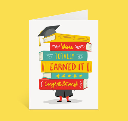 Lucy Loves Paper - You Totally Earned It - book pile graduation card