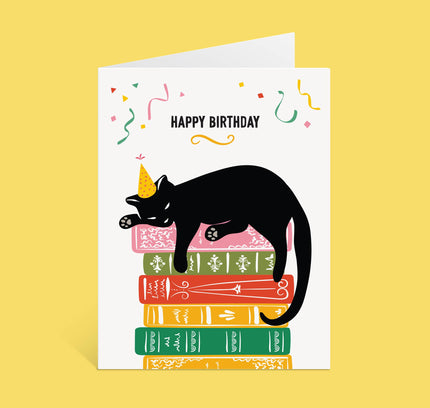 Lucy Loves Paper - Cat & Books | Happy Birthday Card