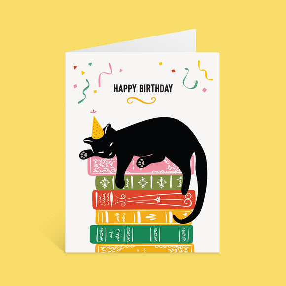 Lucy Loves Paper - Cat & Books | Happy Birthday Card