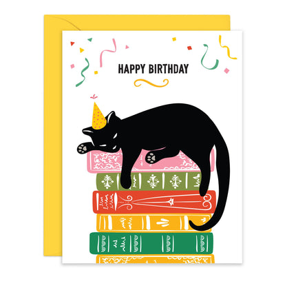 Lucy Loves Paper - Cat & Books | Happy Birthday Card