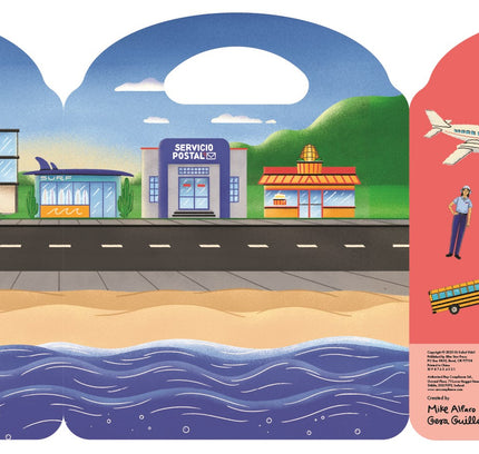 Sí Sabo Town: A Bilingual Reusable Sticker Play Set:  Learn Spanish-English Language Skills with 30+ Reusable Stickers and 2 Fold-Out Play & Go Sce