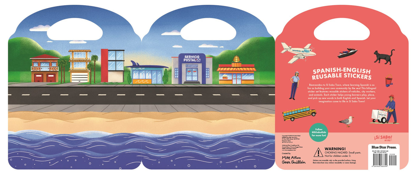 Sí Sabo Town: A Bilingual Reusable Sticker Play Set:  Learn Spanish-English Language Skills with 30+ Reusable Stickers and 2 Fold-Out Play & Go Sce