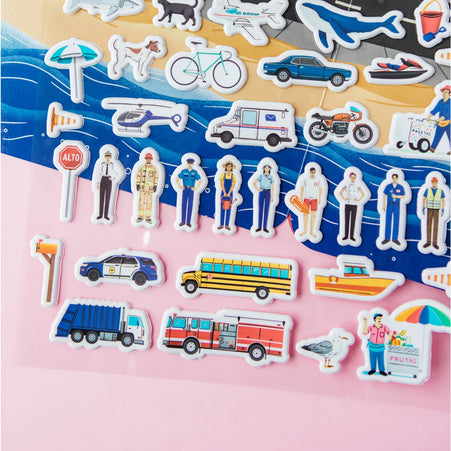 Sí Sabo Town: A Bilingual Reusable Sticker Play Set:  Learn Spanish-English Language Skills with 30+ Reusable Stickers and 2 Fold-Out Play & Go Sce