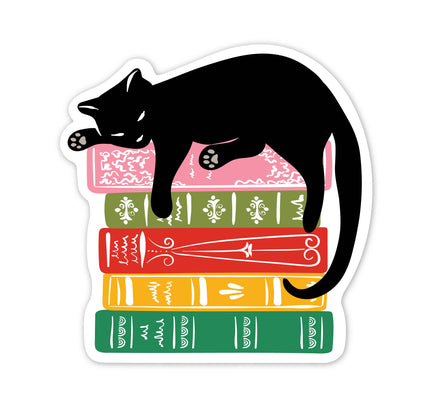 Lucy Loves Paper - Black Cat & Books Vinyl Sticker | Book Lovers Sticker