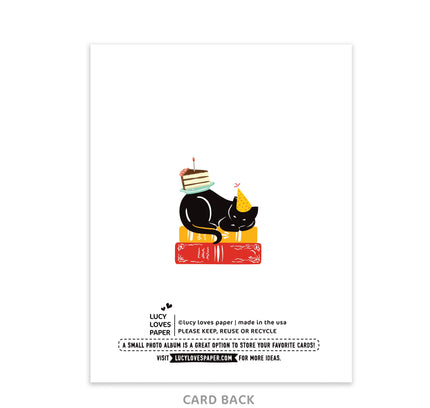 Lucy Loves Paper - Cat & Books | Happy Birthday Card