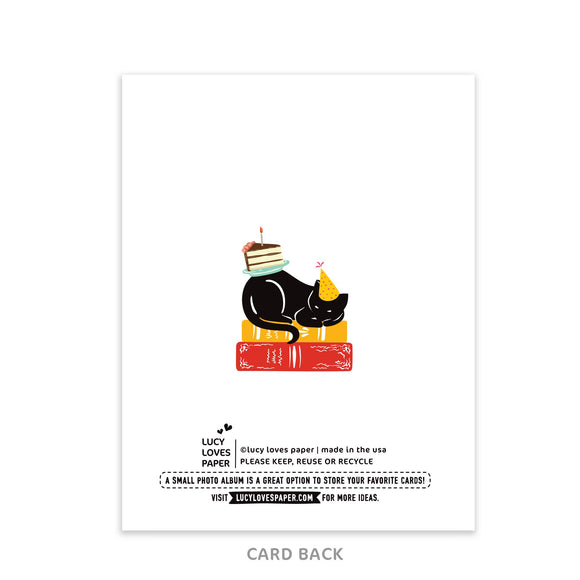 Lucy Loves Paper - Cat & Books | Happy Birthday Card