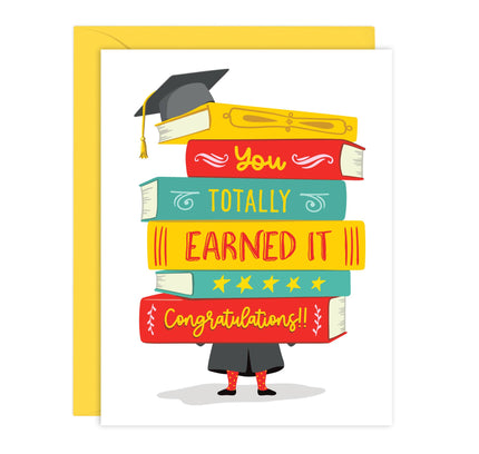 Lucy Loves Paper - You Totally Earned It - book pile graduation card